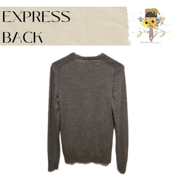EXPRESS Men's Gray Merino Wool Sweater V-Neck XS - Picture 2 of 6